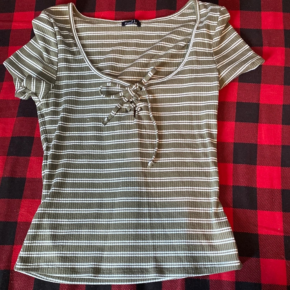 Dark green and white stripped dress shirt